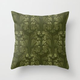 Olive Green Classic Acanthus Leaves Pattern Throw Pillow