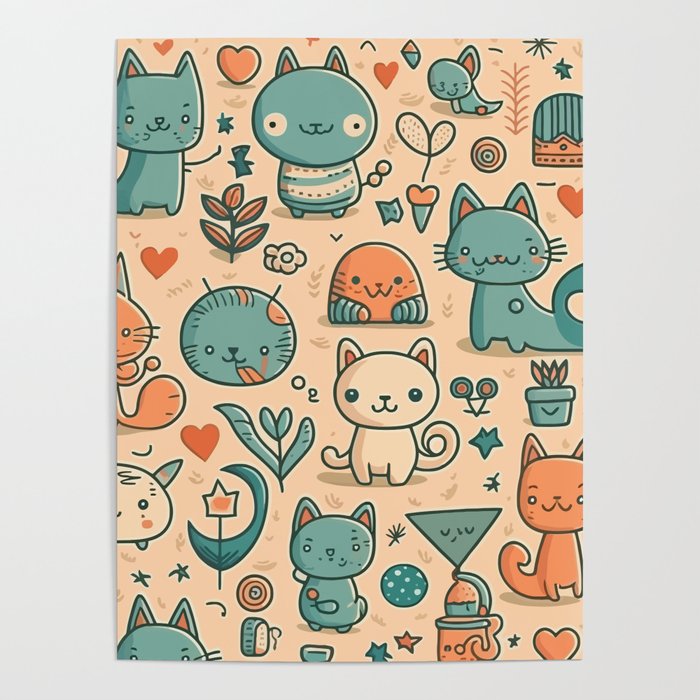 Cute Cat Pattern Poster