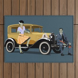 Frankie & Bride with classic car Outdoor Rug