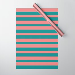 [ Thumbnail: Dark Cyan & Light Coral Colored Stripes Pattern Wrapping Paper ]