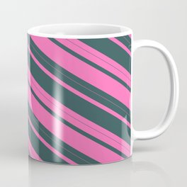 [ Thumbnail: Hot Pink and Dark Slate Gray Colored Lined Pattern Coffee Mug ]