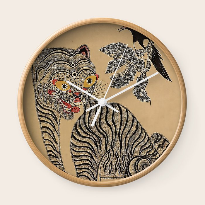 Vintage Korean Minhwa Tiger Scroll Wall Clock by Patricia Society6