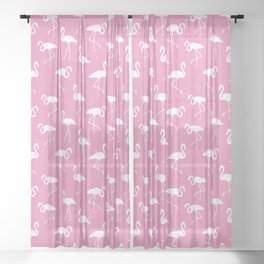 White flamingo silhouettes seamless pattern on hot pink background Sheer Curtain