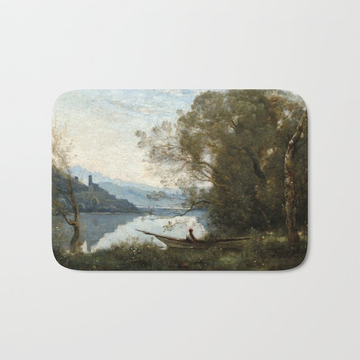 The Moored Boatman by Jean-Baptiste-Camille Corot Bath Mat