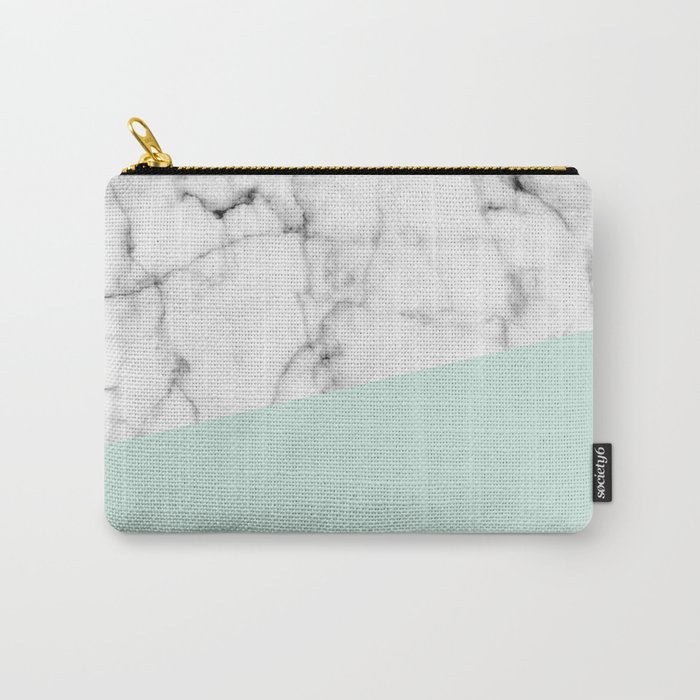 Real White marble Half pastel Mint Green Carry-All Pouch