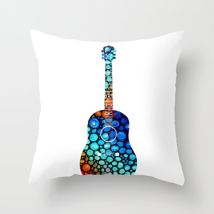 Colorful Mosaic Acoustic Guitar Art Music Throw Pillow