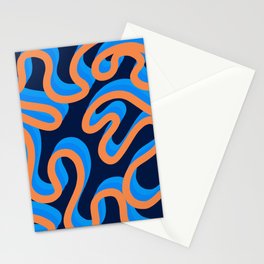 Enae - Blue and Orange Retro Ribbon Swirl Pattern on Dark Blue Stationery Card