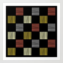 Mid Century Modern Check and Stripes Pattern 521 Art Print