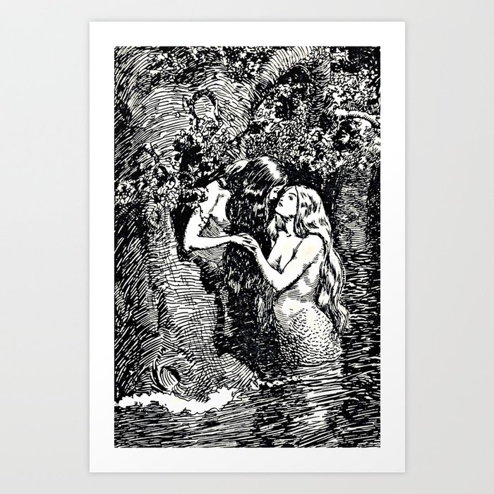 The Nymph Caught the Dryad in Her Arms - HR Millar (1904) Kunstdrucke