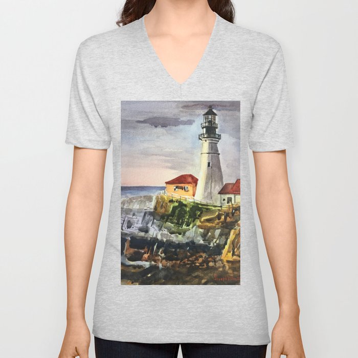 Portland Lighthouse Maine United States V Neck T Shirt