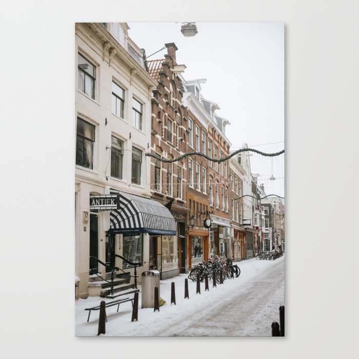 Travel Europe | Snowy Amsterdam in the winter | city shape abstract art | Photography travel  Canvas Print