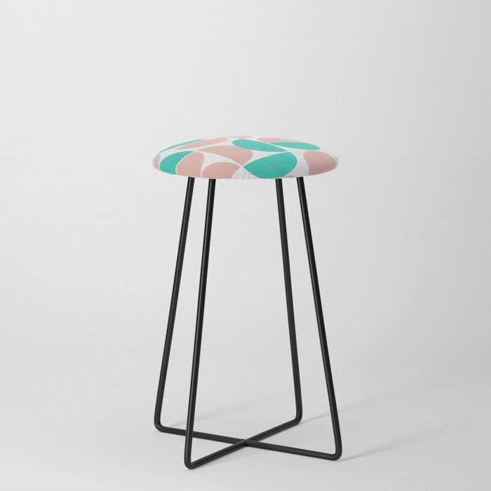 Pink and turquoise pastel modern Mid-Century shapes Counter Stool
