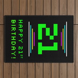 [ Thumbnail: 21st Birthday - Nerdy Geeky Pixelated 8-Bit Computing Graphics Inspired Look Outdoor Rug ]