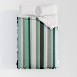 [ Thumbnail: Aquamarine, Black, Powder Blue, Mint Cream, and Gray Colored Pattern of Stripes Comforter ]