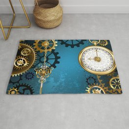 Turquoise Background with Gears ( Steampunk ) Rug
