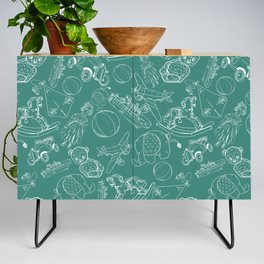 Green Blue and White Toys Outline Pattern Credenza