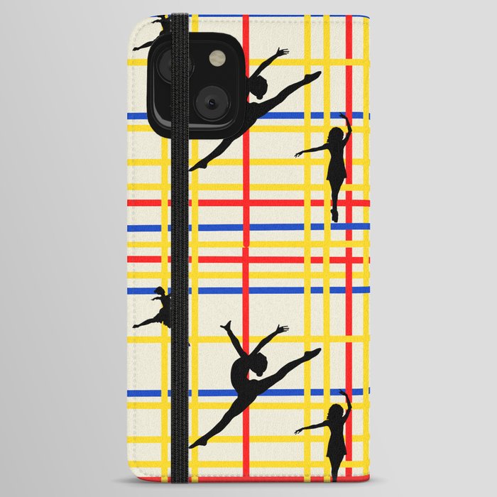 Dancing like Piet Mondrian - New York City I. Red, yellow, and Blue lines on the light yellow background iPhone Wallet Case