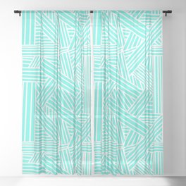 Sketchy Abstract (White & Turquoise Pattern) Sheer Curtain