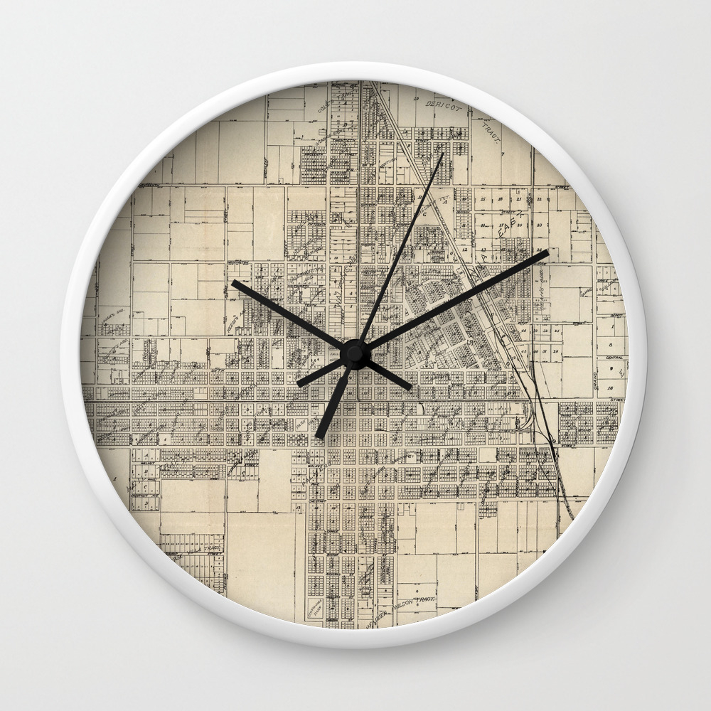 Vintage Map Of Santa Ana Ca 1907 Wall Clock By Bravuramedia Society6