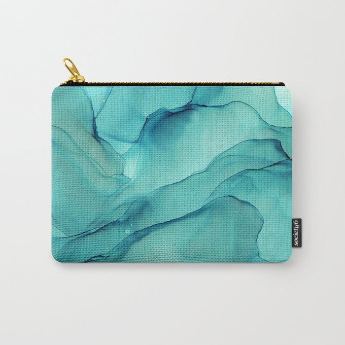 Turquoise Ink Waves Abstract Alcohol Ink Carry-All Pouch