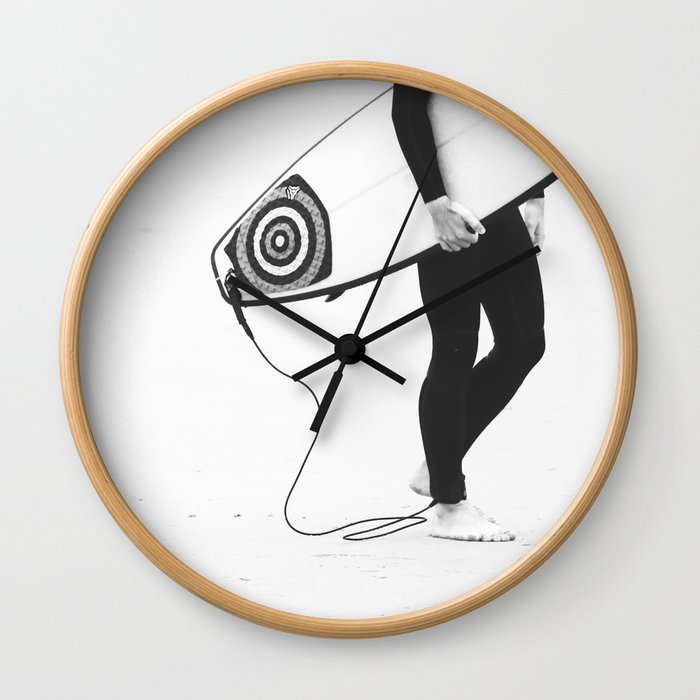 Catch a Wave - Abstract Surf Board - Black and White Cool Surfer - Beach - Sea Travel Photography Wall Clock