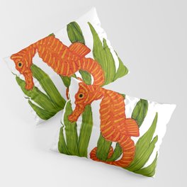 seahorse_orange_green_leaves_3500x3658px Pillow Sham