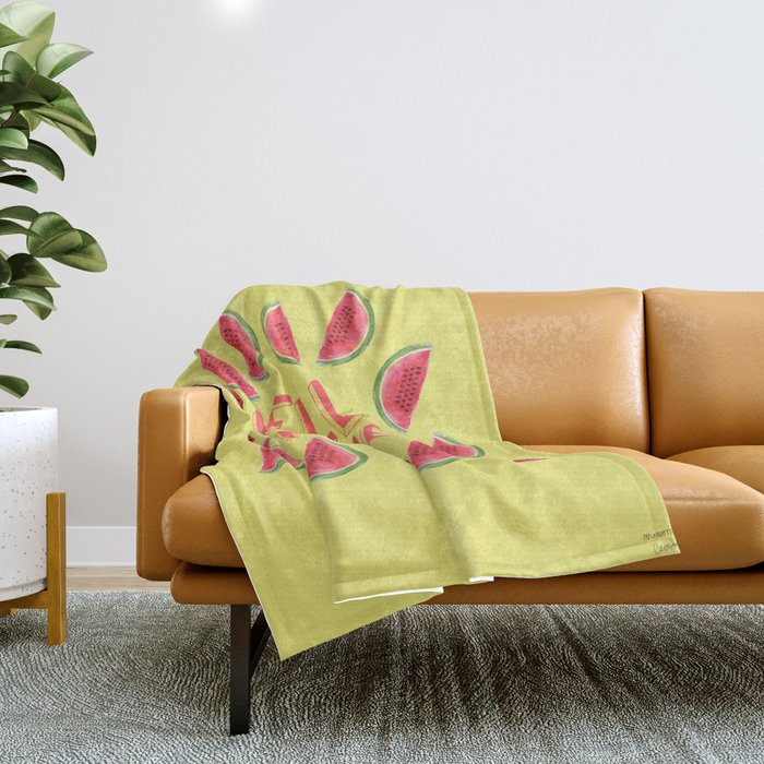 Hello Summer Watercolor Handlettered Painting - Yellow Background Throw Blanket