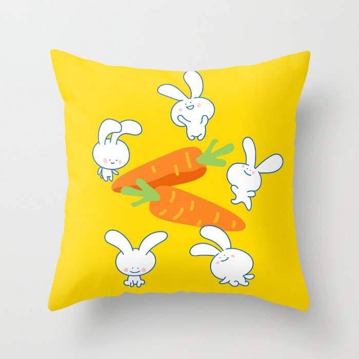 Little bunnies and carrots Throw Pillow