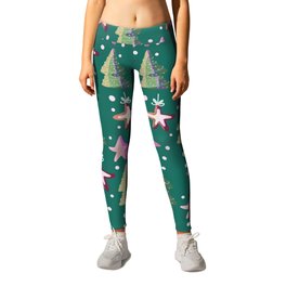 Christmas Pattern Watercolor Tree Star Ornaments Leggings