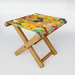 Rooster,farm,birds ,citrus,lemons,folklore pattern  Folding Stool