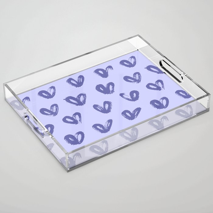 Very Peri 2022 Color Of The Year Violet Blue Periwinkle Hearts Love Pattern Acrylic Tray