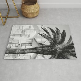 Palm Tree Print - Black and White - Stripped Beach Houses - Tropical - Travel Photography Rug