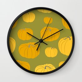 Autumn Pumpkins Green Wall Clock