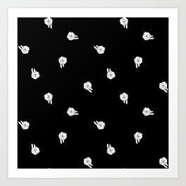 Cube Bunny Pattern - White Black Art Print