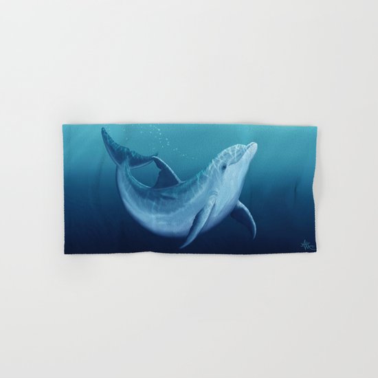 "Riversoul Blue" by Amber Marine ~ Dolphin Art, (c) 2015 Hand & Bath Towel