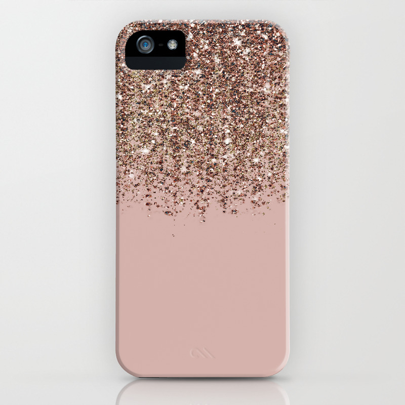 Blush Pink Rose Gold Bronze Cascading Glitter Iphone Case By