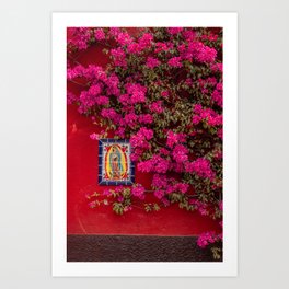 Floral wall San Miguel de Allende | Travel photgraphy Art Print | Botanical, Floral, Explore, Spring, Photo, Flower, Wanderlust, Pink, Sanmiguel, Building 