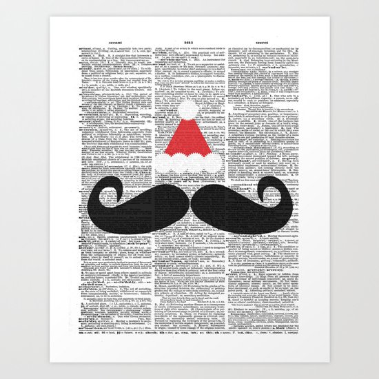 "Mustache Santa" Dictionary Page – Original Digital Art Print Art Print