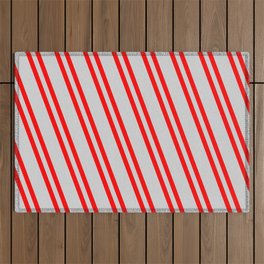[ Thumbnail: Light Gray and Red Colored Striped Pattern Outdoor Rug ]