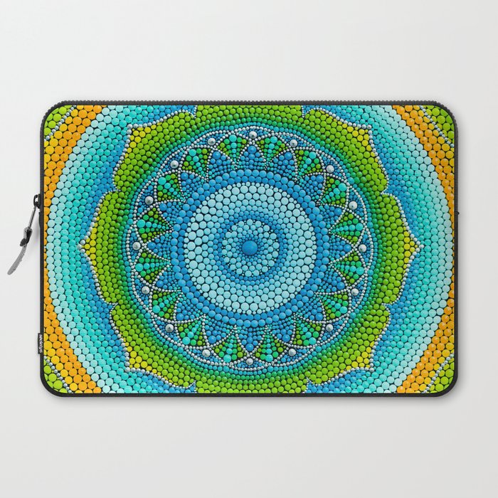 Green Yellow Mandala Painting On Canvas Laptop Sleeve By