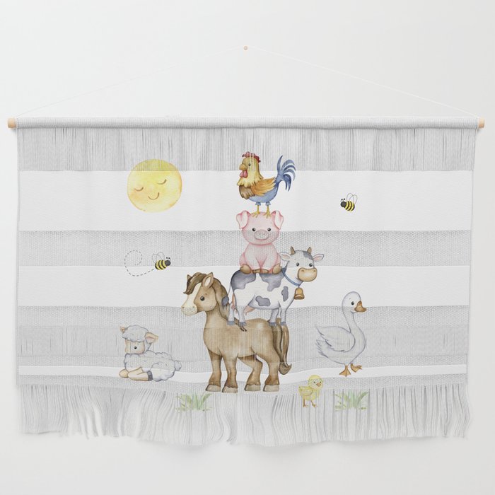 Watercolor Farm Animals Stacked Wall Hanging