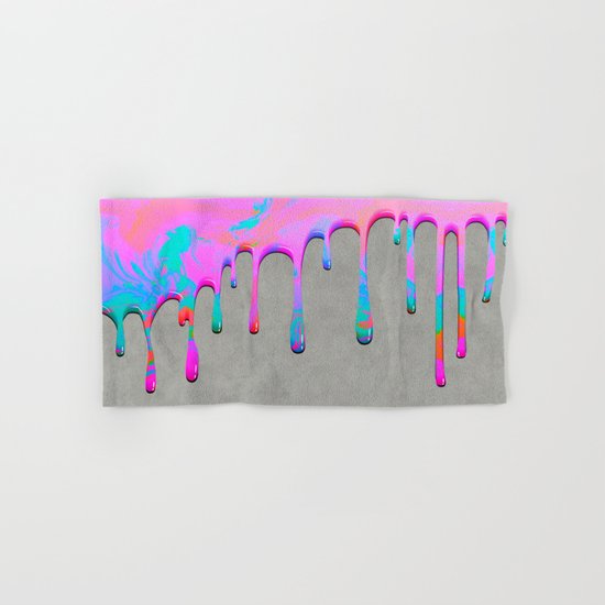 Pink Dripping Paint on Grey Hand & Bath Towel