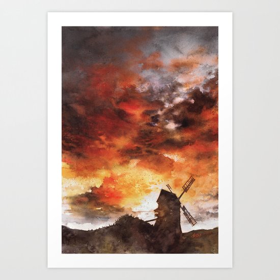 Windmill and the Sunset Sky Art Print