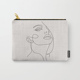 Woman In One Line Beige Carry-All Pouch | Female, Woman, Face, Portraits, Line, Girl, Simple, Graphicdesign, Valeria Art, Beauty 
