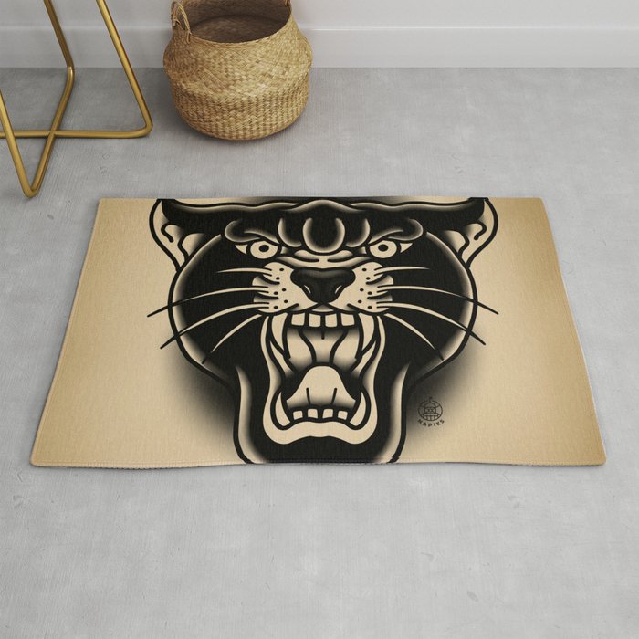 Traditional Tattoo Panther - BW Rug