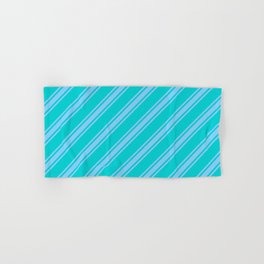 [ Thumbnail: Dark Turquoise and Light Sky Blue Colored Lined/Striped Pattern Hand & Bath Towel ]