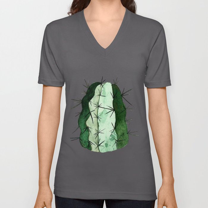 Green Cactus V Neck T Shirt