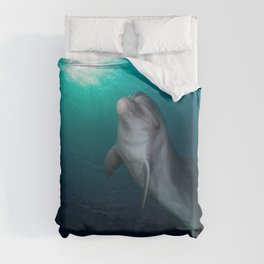 Dolphin in Ocean Blue amid the Reefs color photograph / photography by Tal Shema Duvet Cover