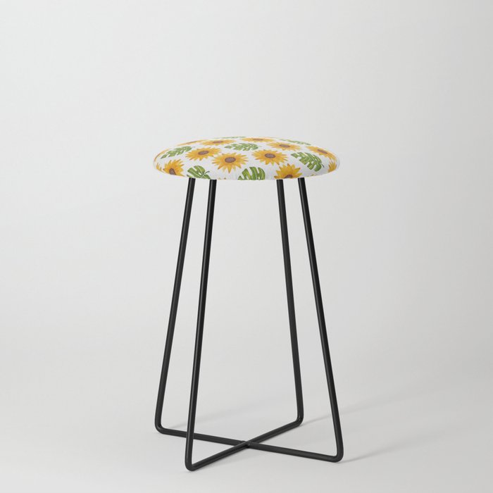 Sunflowers and Monstera Leaf Pattern Counter Stool