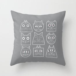 Cats Throw Pillow | Outline, Grey, Graphicdesign, Mammal, Eyes, Cat, Muzzle, Pussy, Animal, Face 